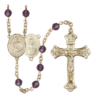 14 Karat Gold 6mm Austrian Crystal Our Lady of Mount Carmel Rosary in Amethyst