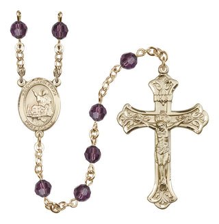 14 Karat Gold 6mm Austrian Crystal Saint John Licci Rosary in Amethyst