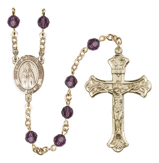 14 Karat Gold 6mm Austrian Crystal Our Lady of Rosa Mystica Rosary in Amethyst
