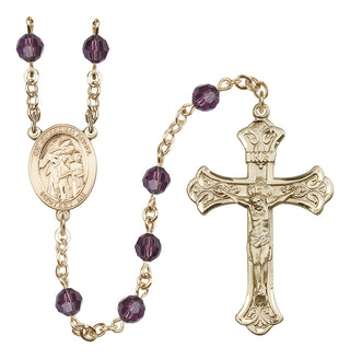 14 Karat Gold 6mm Austrian Crystal Guardian Angel w/Children Rosary in Amethyst