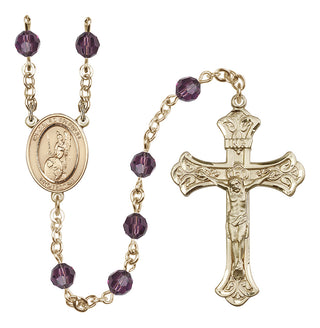14 Karat Gold 6mm Austrian Crystal Guardian Angel of the World Rosary in Amethyst