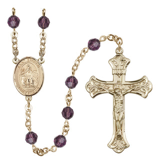 14 Karat Gold 6mm Austrian Crystal Saint Ephrem Rosary in Amethyst