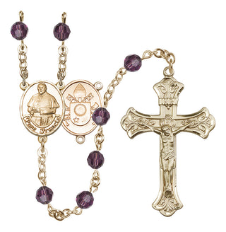 14 Karat Gold 6mm Austrian Crystal Pope Francis Rosary in Amethyst