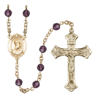 14 Karat Gold 6mm Austrian Crystal Pope Pius V Rosary in Amethyst