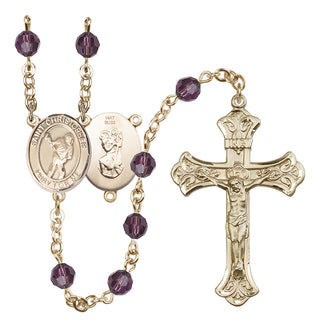 14 Karat Gold 6mm Austrian Crystal Saint Christopher/Lacrosse Rosary in Amethyst