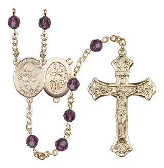 14 Karat Gold 6mm Austrian Crystal Saint Sebastian/Basketball Rosary in Amethyst