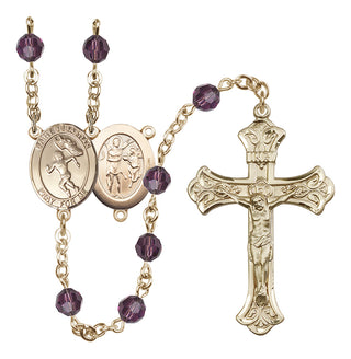 14 Karat Gold 6mm Austrian Crystal Saint Sebastian /Track&Field-Women Rosary in Amethyst
