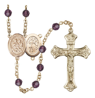14 Karat Gold 6mm Austrian Crystal Saint Sebastian / Choir Rosary in Amethyst