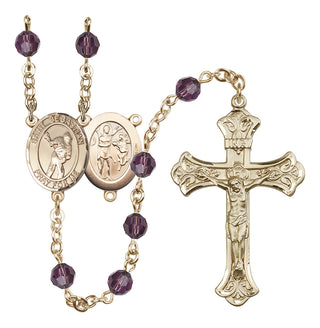 14 Karat Gold 6mm Austrian Crystal Saint Sebastian/Lacrosse Rosary in Amethyst