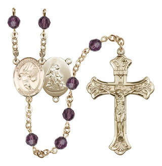 14 Karat Gold 6mm Austrian Crystal Guardian Angel/Basketball Rosary in Amethyst