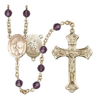 14 Karat Gold 6mm Austrian Crystal Guardian Angel/Soccer Rosary in Amethyst