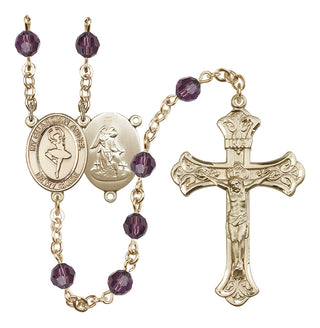 14 Karat Gold 6mm Austrian Crystal Guardian Angel/Dance Rosary in Amethyst