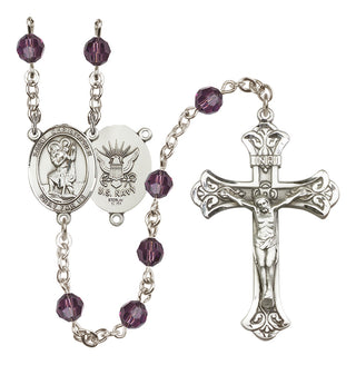 Sterling Silver 6mm Saint Christopher / Navy Rosary