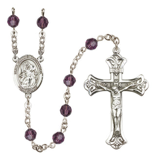 Sterling Silver 6mm Austrian Crystal Saint Gabriel the Archangel Rosary in Amethyst
