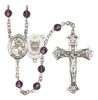 Sterling Silver 6mm Austrian Crystal Saint Joan of Arc /Coast Guard Rosary in Amethyst