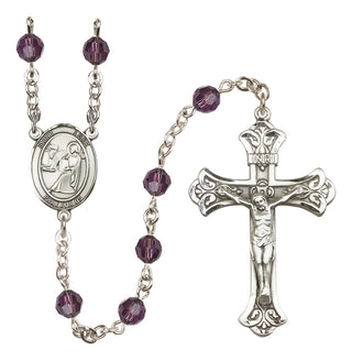 Sterling Silver 6mm Austrian Crystal Saint Luke the Apostle Rosary in Amethyst