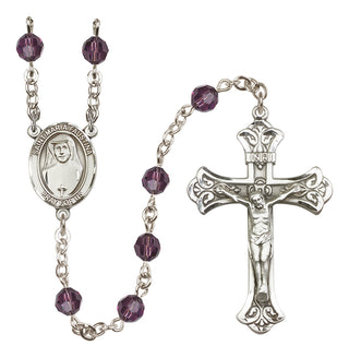 Sterling Silver 6mm Austrian Crystal Saint Maria Faustina Rosary in Amethyst