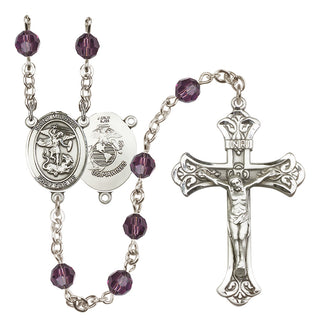 Sterling Silver 6mm Austrian Crystal Saint Michael / Marines Rosary in Amethyst