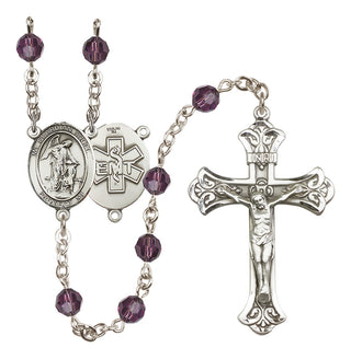 Sterling Silver 6mm Austrian Crystal Guardian Angel / EMT Rosary in Amethyst