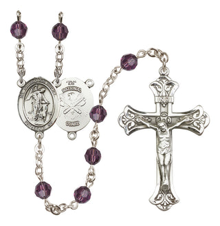 Sterling Silver 6mm Austrian Crystal Guardian Angel / Nat'l Guard Rosary in Amethyst