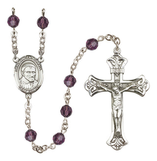 Sterling Silver 6mm Austrian Crystal Saint Vincent de Paul Rosary in Amethyst
