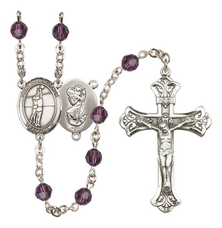 Sterling Silver 6mm Austrian Crystal Saint Christopher/Volleyball Rosary in Amethyst
