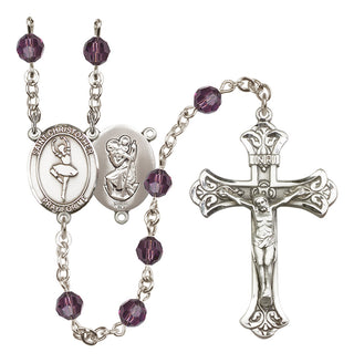 Sterling Silver 6mm Austrian Crystal Saint Christopher/Dance Rosary in Amethyst