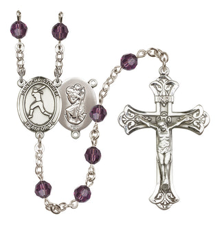 Sterling Silver 6mm Austrian Crystal Saint Christopher/Softball Rosary in Amethyst
