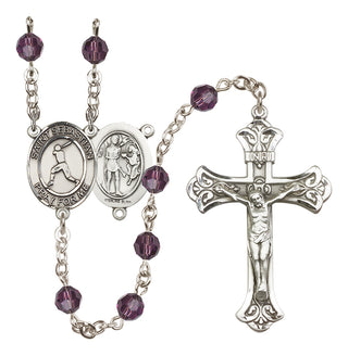 Sterling Silver 6mm Austrian Crystal Saint Sebastian/Baseball Rosary in Amethyst