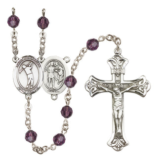 Sterling Silver 6mm Austrian Crystal Saint Sebastian/Golf Rosary in Amethyst
