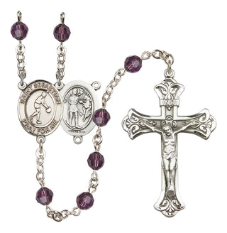 Sterling Silver 6mm Austrian Crystal Saint Sebastian/Basketball Rosary in Amethyst