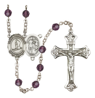 Sterling Silver 6mm Austrian Crystal Saint Sebastian/Skiing Rosary in Amethyst