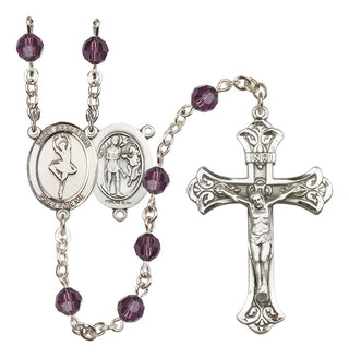 Sterling Silver 6mm Austrian Crystal Saint Sebastian/Dance Rosary in Amethyst