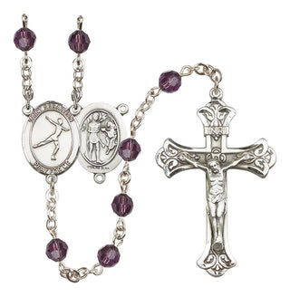 Sterling Silver 6mm Austrian Crystal Saint Sebastian/Figure Skating Rosary in Amethyst