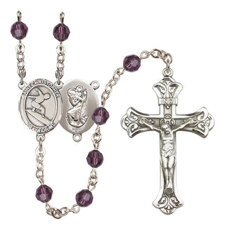 Sterling Silver 6mm Austrian Crystal Saint Christopher/Surfing Rosary in Amethyst