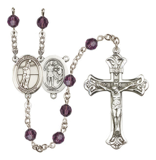 Sterling Silver 6mm Austrian Crystal Saint Sebastian / Volleyball Rosary in Amethyst