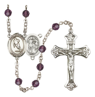 Sterling Silver 6mm Austrian Crystal Saint Sebastian / Rugby Rosary in Amethyst
