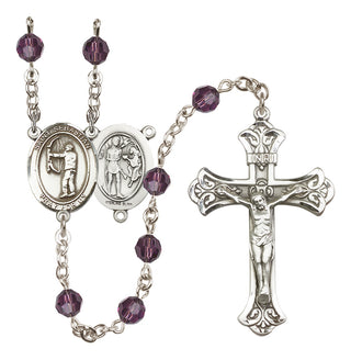Sterling Silver 6mm Austrian Crystal Saint Sebastian / Archery Rosary in Amethyst
