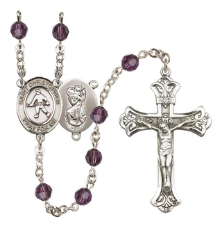 Sterling Silver 6mm Austrian Crystal Saint Christopher / Field Hockey Rosary in Amethyst
