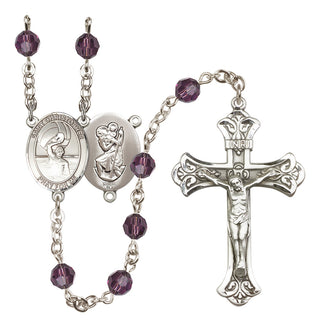 Sterling Silver 6mm Austrian Crystal Saint Christopher/Water Polo Men Rosary in Amethyst