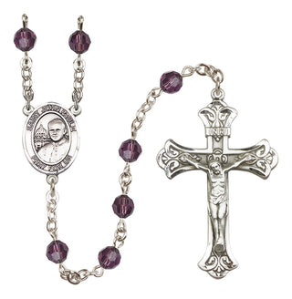 Sterling Silver 6mm Austrian Crystal Saint John Paul II Rosary in Amethyst