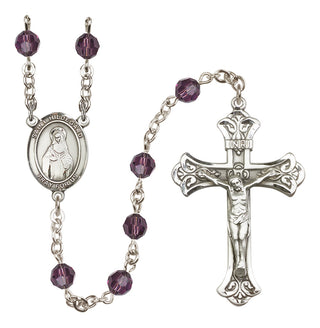 Sterling Silver 6mm Austrian Crystal Saint Hildegard von Bingen Rosary in Amethyst