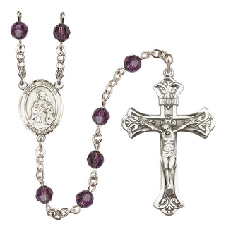 Sterling Silver 6mm Austrian Crystal Saint Angela Merici Rosary in Amethyst