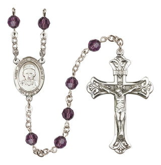 Sterling Silver 6mm Austrian Crystal Saint Joseph Freinademetz Rosary in Amethyst