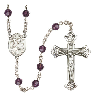 Sterling Silver 6mm Austrian Crystal Saint Dunstan Rosary in Amethyst