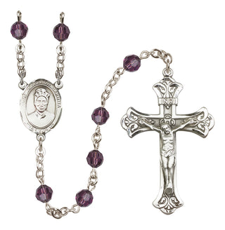 Sterling Silver 6mm Austrian Crystal Saint Josephine Bakhita Rosary in Amethyst