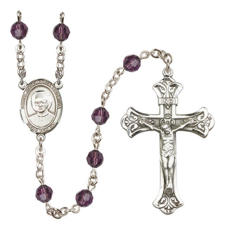 Sterling Silver 6mm Austrian Crystal Saint Josemaria Escriva Rosary in Amethyst