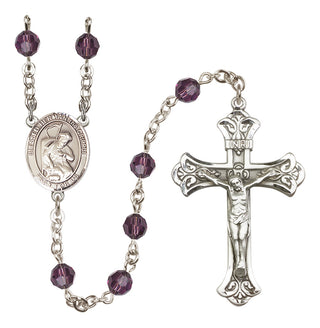 Sterling Silver 6mm Austrian Crystal Blessed Herman the Cripple Rosary in Amethyst