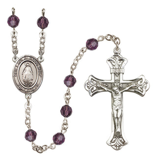 Sterling Silver 6mm Austrian Crystal Our Lady of Good Help Rosary in Amethyst