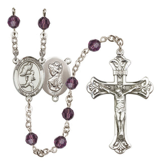 Sterling Silver 6mm Austrian Crystal Saint Christopher/Track&Field-Men Rosary in Amethyst